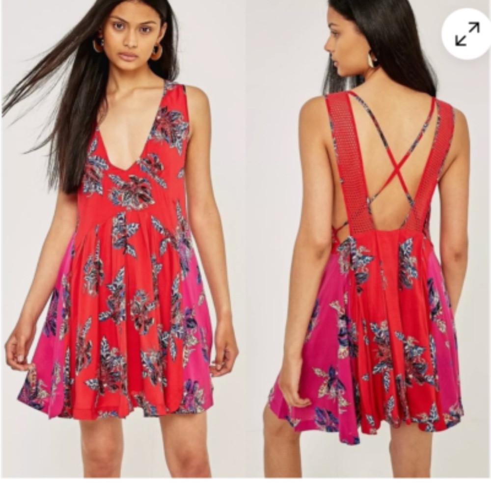 Free people thought I was dreaming floral cross mini dress size l